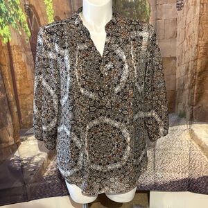 Christopher & Banks Black and Brown Patterned Blouse